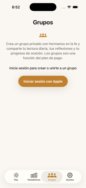 Pantalla Grupos de PGF — lo compartido y el progreso de oración de cada miembro